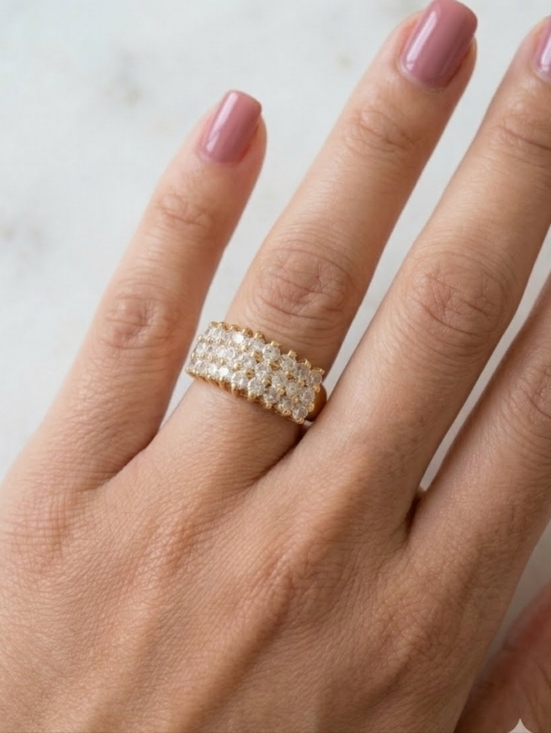Jewelry - Gold Band with three rows of Rhinestones size 11